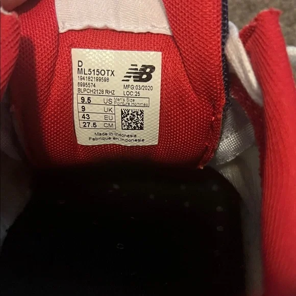 New Balance 515 Men's White, Red, and Black Sneakers - Picture 5 of 7